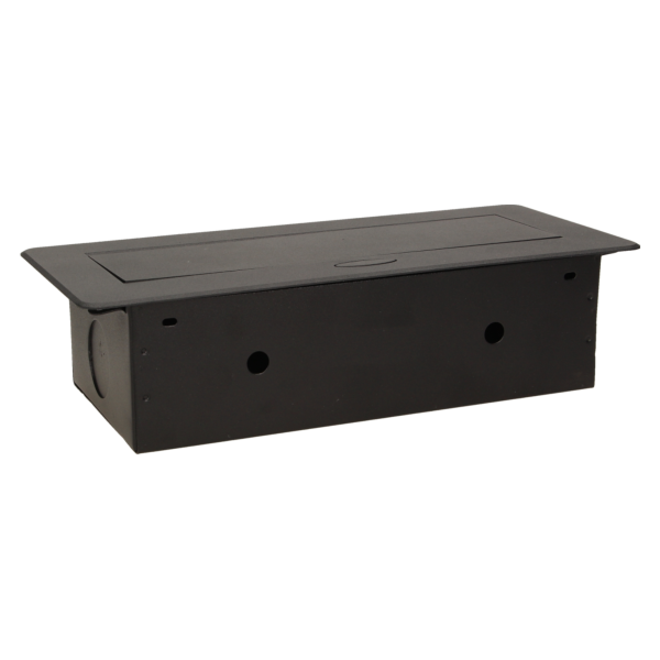 Gniazdo meblowe wpuszczane w blat z płaskim frezowanym rantem i ładowarką USB, 2x2P+Z, 2xUSB, czarny