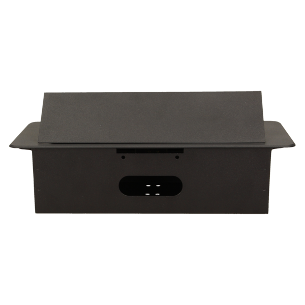 Gniazdo meblowe wpuszczane w blat z płaskim frezowanym rantem i ładowarką USB, 2x2P+Z, 2xUSB, czarny