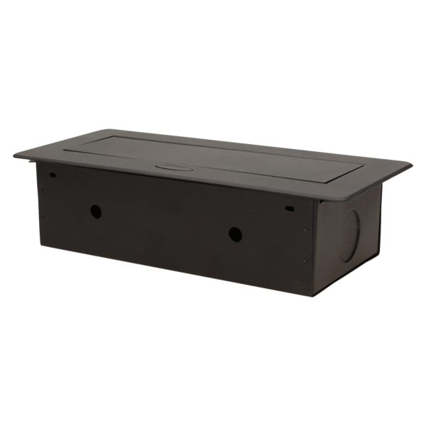 Gniazdo meblowe wpuszczane w blat z płaskim frezowanym rantem i ładowarką USB, 2x2P+Z, 2xUSB, czarny