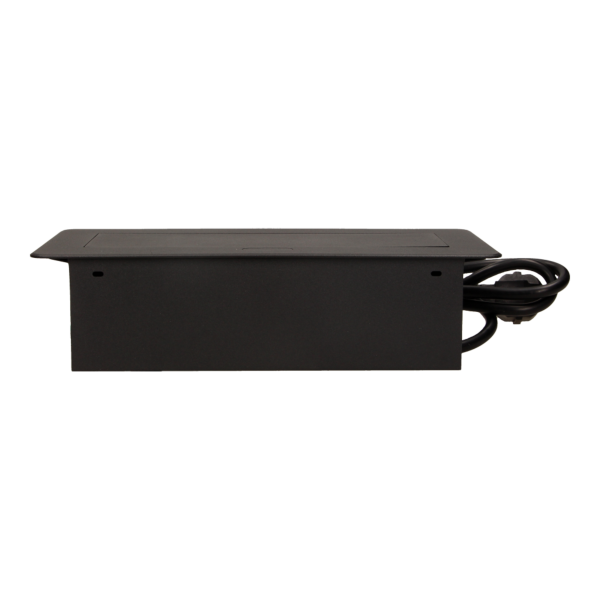 Gniazdo meblowe wpuszczane w blat z płaskim frezowanym rantem, ładowarką USB i przewodem 1,5m, 2x2P+Z, 2xUSB, czarne