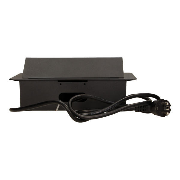 Flush-fitting furniture socket with two USB chargers and 1.5m cable, black