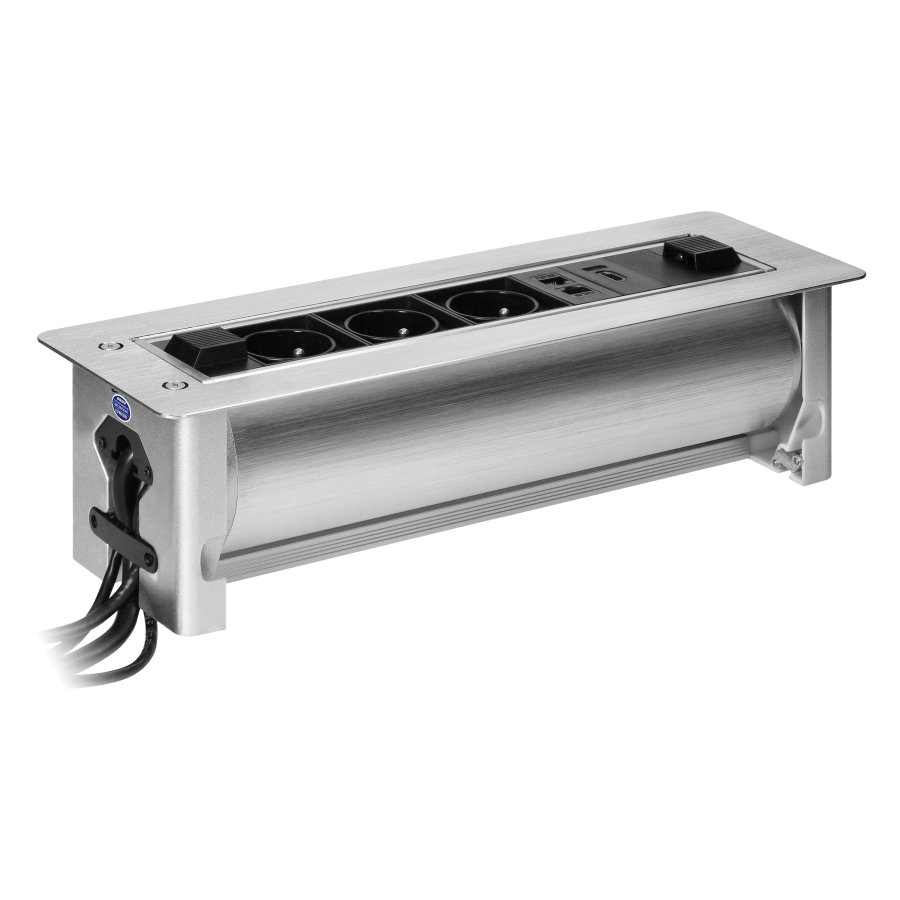 Multi flush-fitting furniture socket with 1.5m cable