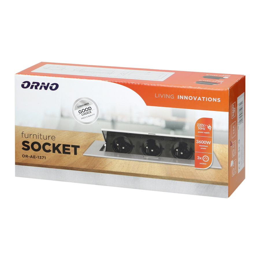 Recessed furniture socket with flat edge, 3x2P+E (Schuko), silver