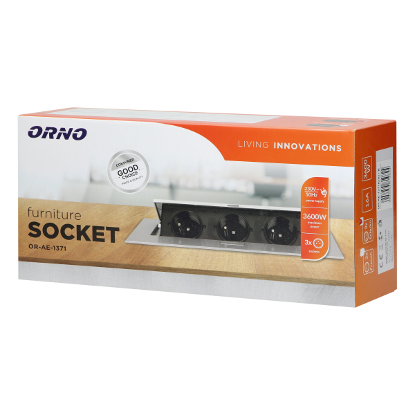 Gniazdo meblowe wpuszczane w blat z płaskim rantem, 3x2P+Z (Schuko), czarne