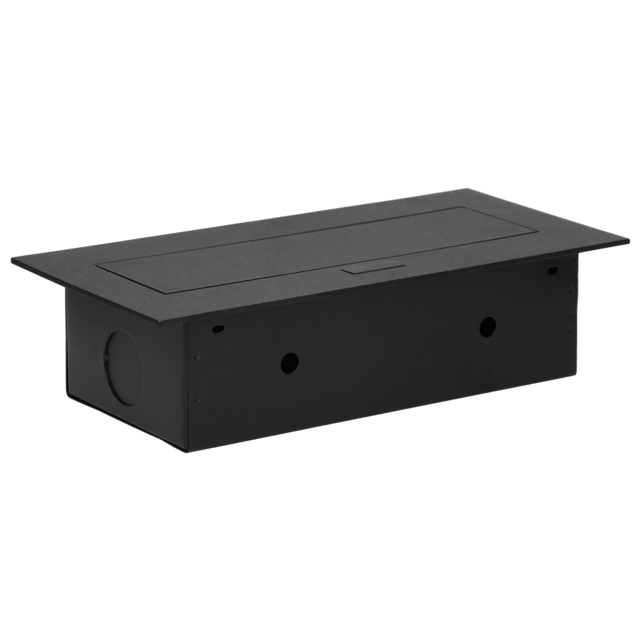 Recessed furniture socket with flat edge, 3x2P+E (Schuko), black