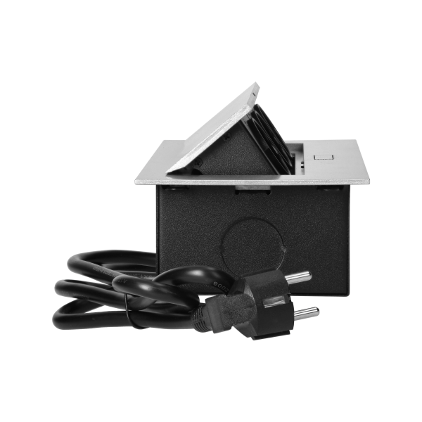 Recessed furniture sockets in housing with flat edge, 1.5m cable (3x1,5mm²), silver, 3x2P+E (Schuko)