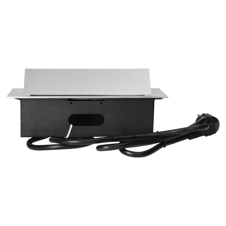 Recessed furniture sockets in housing with flat edge, 1.5m cable (3x1,5mm²), silver, 3x2P+E (Schuko)