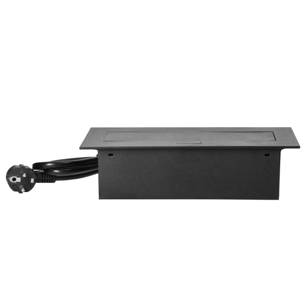 Recessed furniture sockets in housing with flat edge, 1.5m cable (3x1,5mm²), black, 3x2P+E (Schuko)