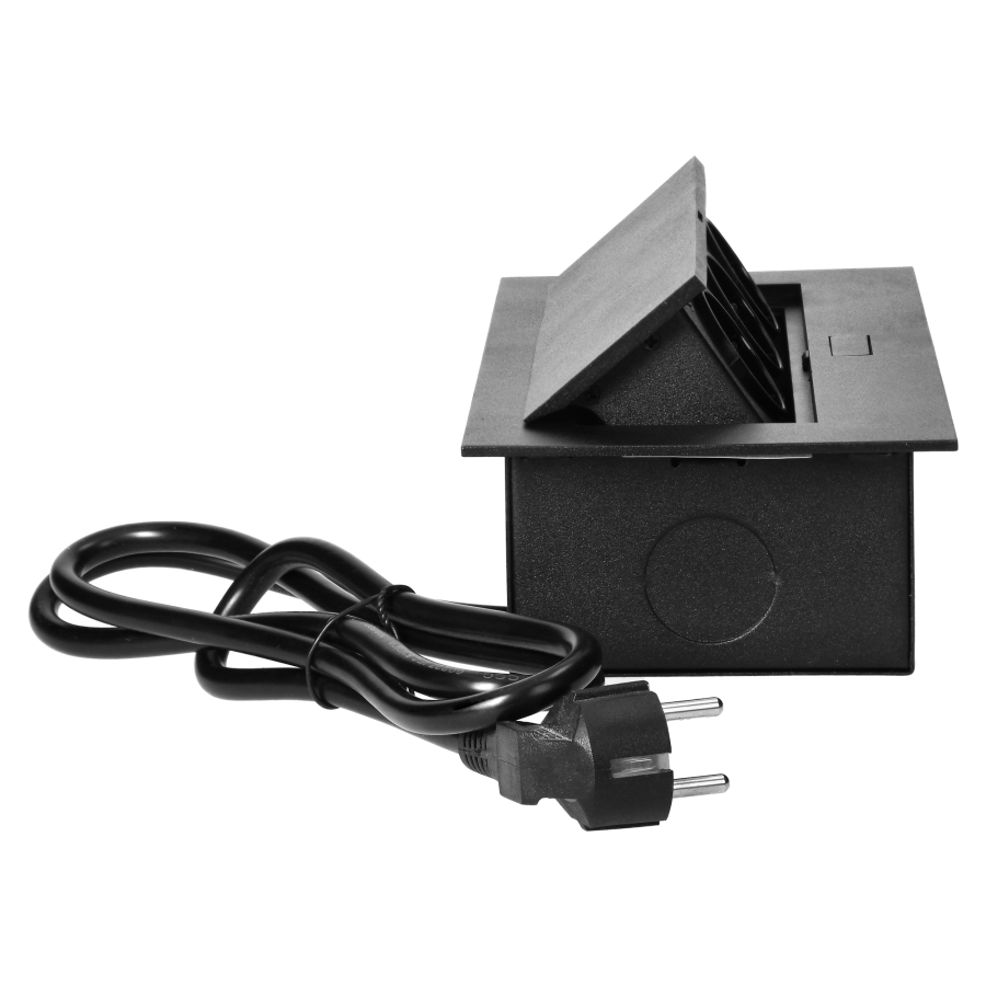 Recessed furniture sockets in housing with flat edge, 1.5m cable (3x1,5mm²), black, 3x2P+E (Schuko)