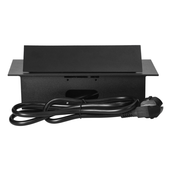 Recessed furniture sockets in housing with flat edge, 1.5m cable (3x1,5mm²), black, 3x2P+E (Schuko)