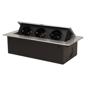 Flush-fitting furniture socket, silver, schuko