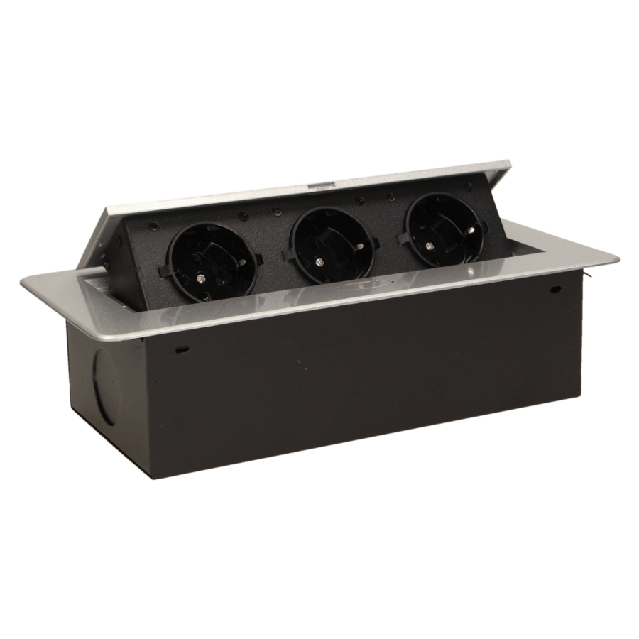 Flush-fitting furniture socket, silver, schuko