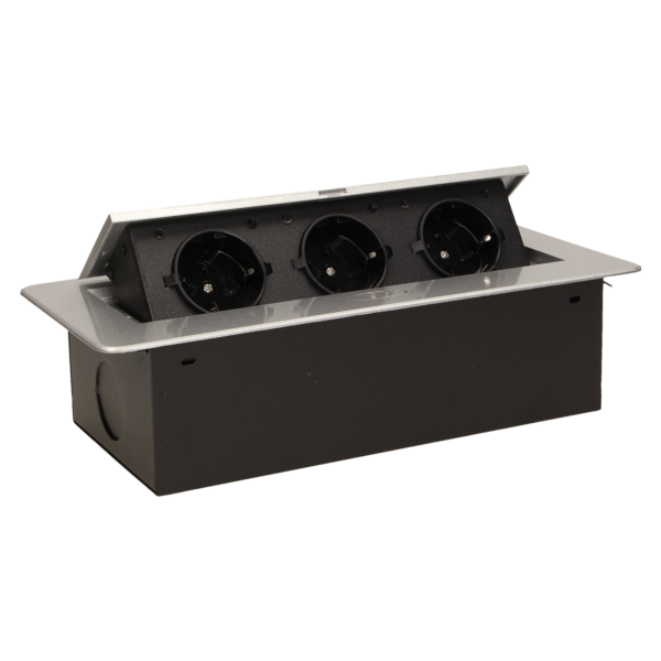 Flush-fitting furniture socket, silver, schuko