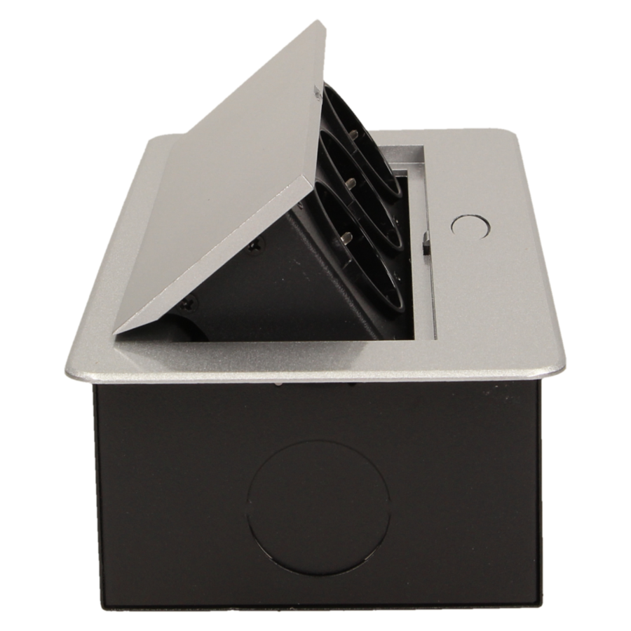 Gniazdo meblowe wpuszczane w blat z płaskim frezowanym rantem, 3x2P+Z, srebrne, wersja schuko