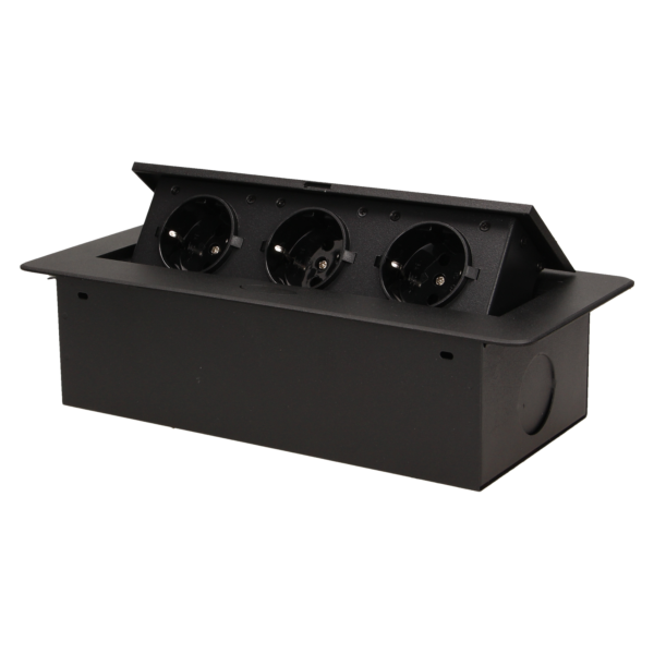 Flush-fitting furniture socket, black, schuko