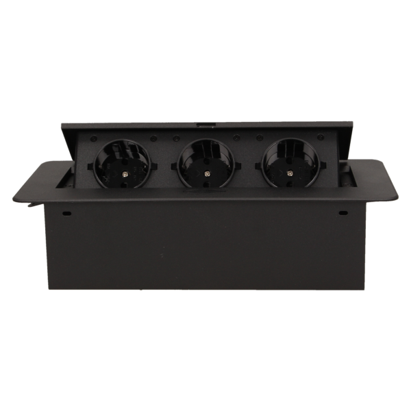 Flush-fitting furniture socket, black, schuko