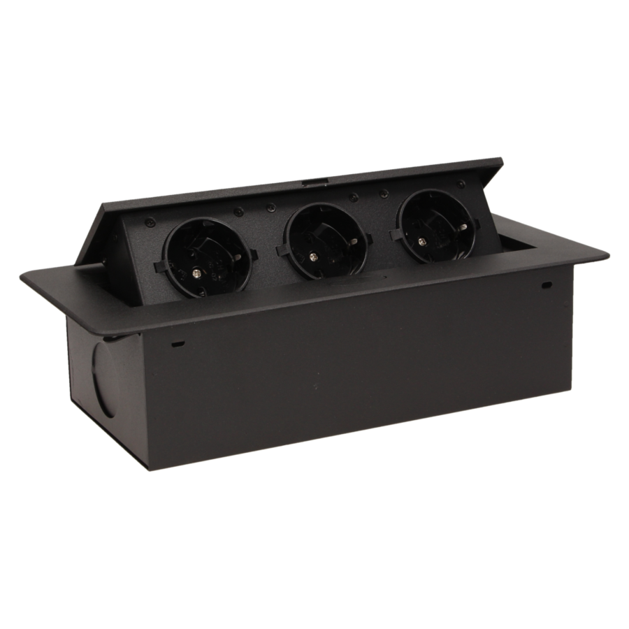 Flush-fitting furniture socket, black, schuko