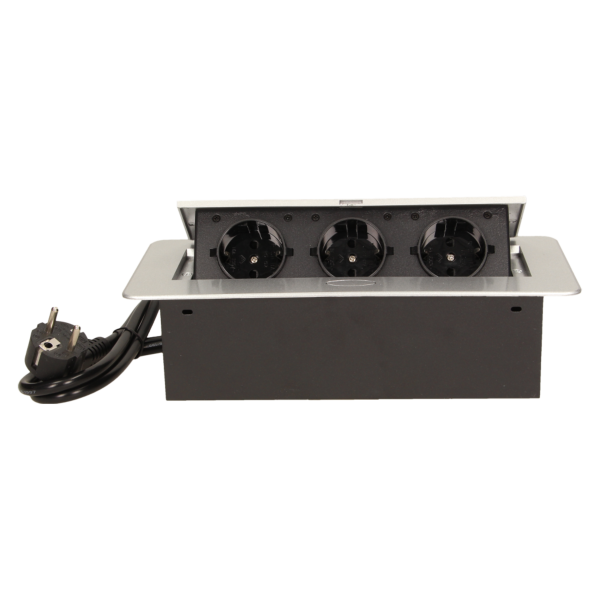 Flush-fitting furniture socket with 1.5m cable, silver, schuko