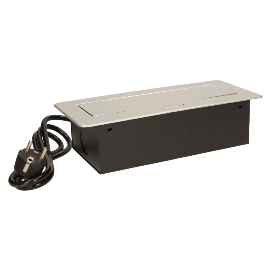 Flush-fitting furniture socket with 1.5m cable, silver, schuko