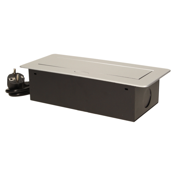 Flush-fitting furniture socket with 1.5m cable, silver, schuko