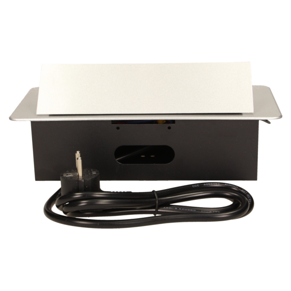 Flush-fitting furniture socket with 1.5m cable, silver, schuko