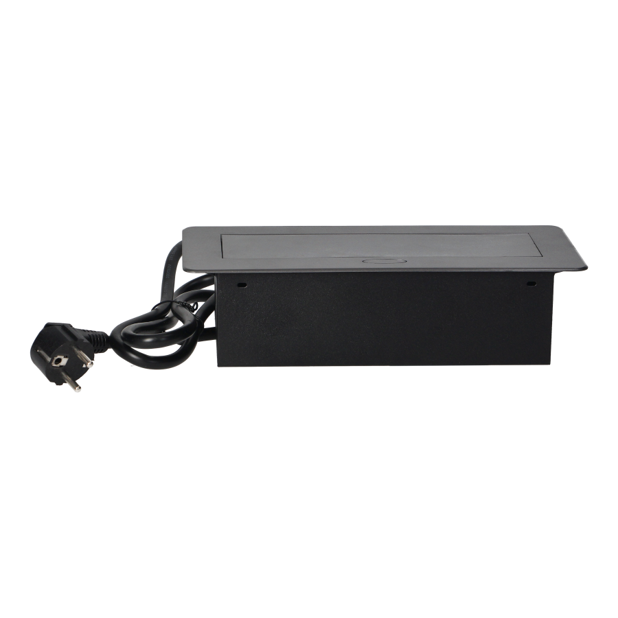 Recessed furniture sockets in a housing with a flat edge and a 1.5 m cable, 3x2P+E (Schuko), graphite