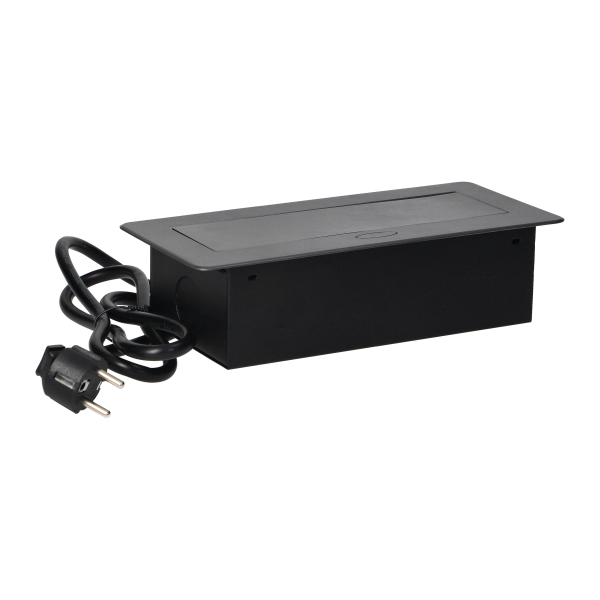 Recessed furniture sockets in a housing with a flat edge and a 1.5 m cable, 3x2P+E (Schuko), graphite