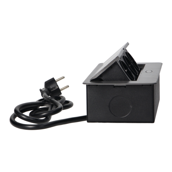 Recessed furniture sockets in a housing with a flat edge and a 1.5 m cable, 3x2P+E (Schuko), graphite