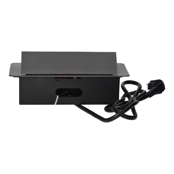 Recessed furniture sockets in a housing with a flat edge and a 1.5 m cable, 3x2P+E (Schuko), graphite