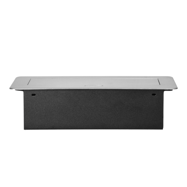 Gniazda meblowe wpuszczane w blat z płaskim frezowanym rantem i ładowarką USB, 2x2P+Z (Schuko), 2xUSB, srebrny