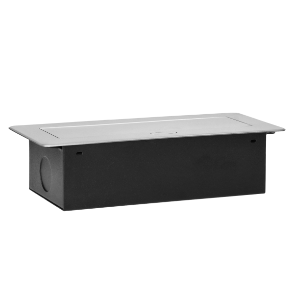 Gniazda meblowe wpuszczane w blat z płaskim frezowanym rantem i ładowarką USB, 2x2P+Z (Schuko), 2xUSB, srebrny