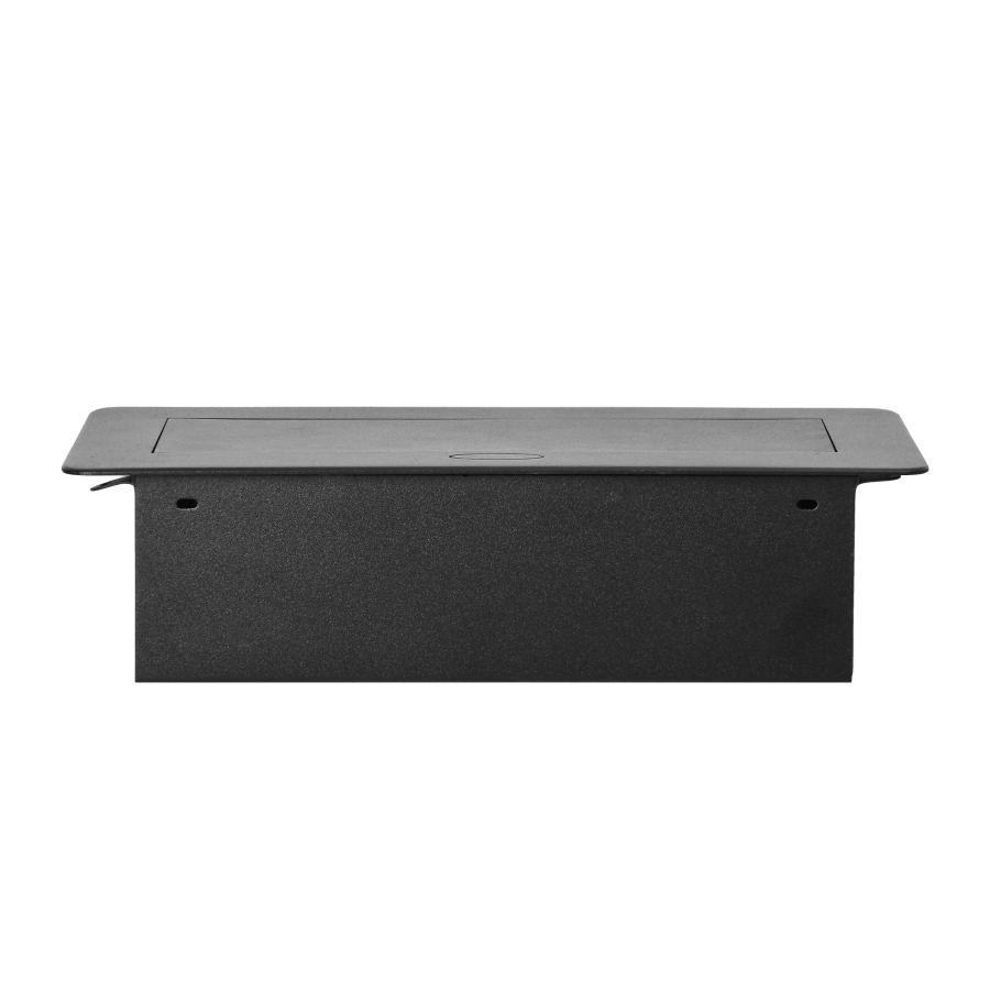 Gniazda meblowe wpuszczane w blat z płaskim frezowanym rantem i ładowarką USB, 2x2P+Z (Schuko), 2xUSB, czarny