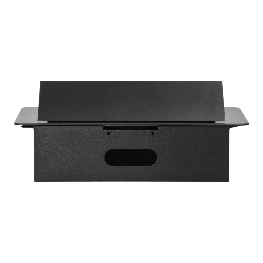 Recessed furniture sockets in a housing with a flat edge and USB charger, 2x2P+E (Schuko), 2xUSB, black