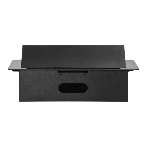 Gniazda meblowe wpuszczane w blat z płaskim frezowanym rantem i ładowarką USB, 2x2P+Z (Schuko), 2xUSB, czarny