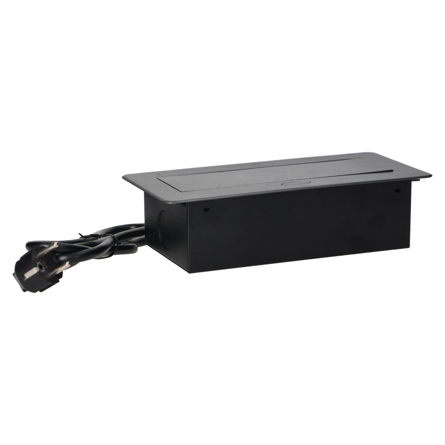 Gniazda meblowe wpuszczane w blat z płaskim frezowanym rantem, ładowarką USB i przewodem 1,5m, 2x2P+Z (Schuko), 2xUSB, grafitowe