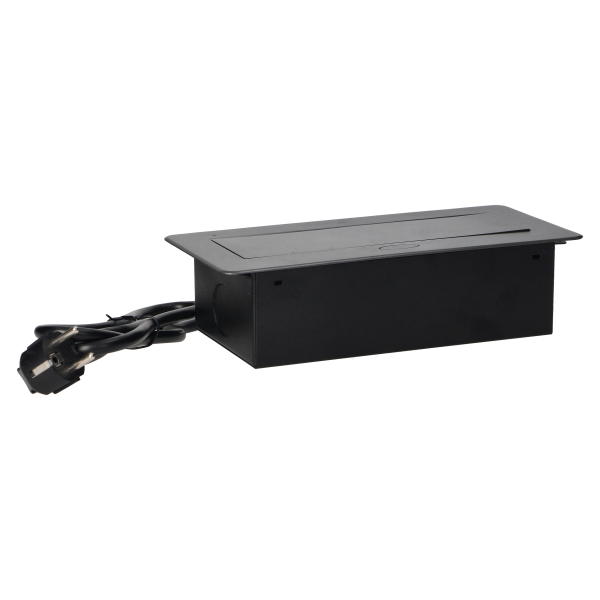 Recessed furniture sockets in a housing with a flat edge, USB charger and 1.5 m cable, 2x2P+E (Schuko), 2xUSB, graphite