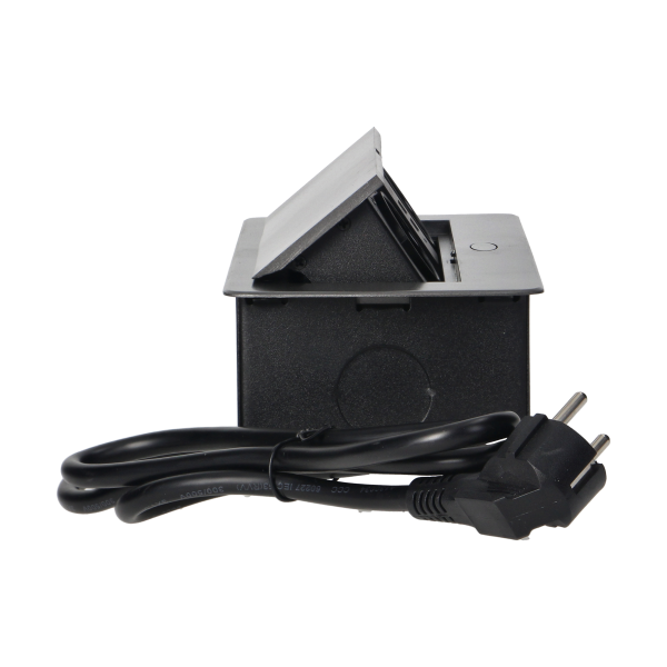 Recessed furniture sockets in a housing with a flat edge, USB charger and 1.5 m cable, 2x2P+E (Schuko), 2xUSB, graphite