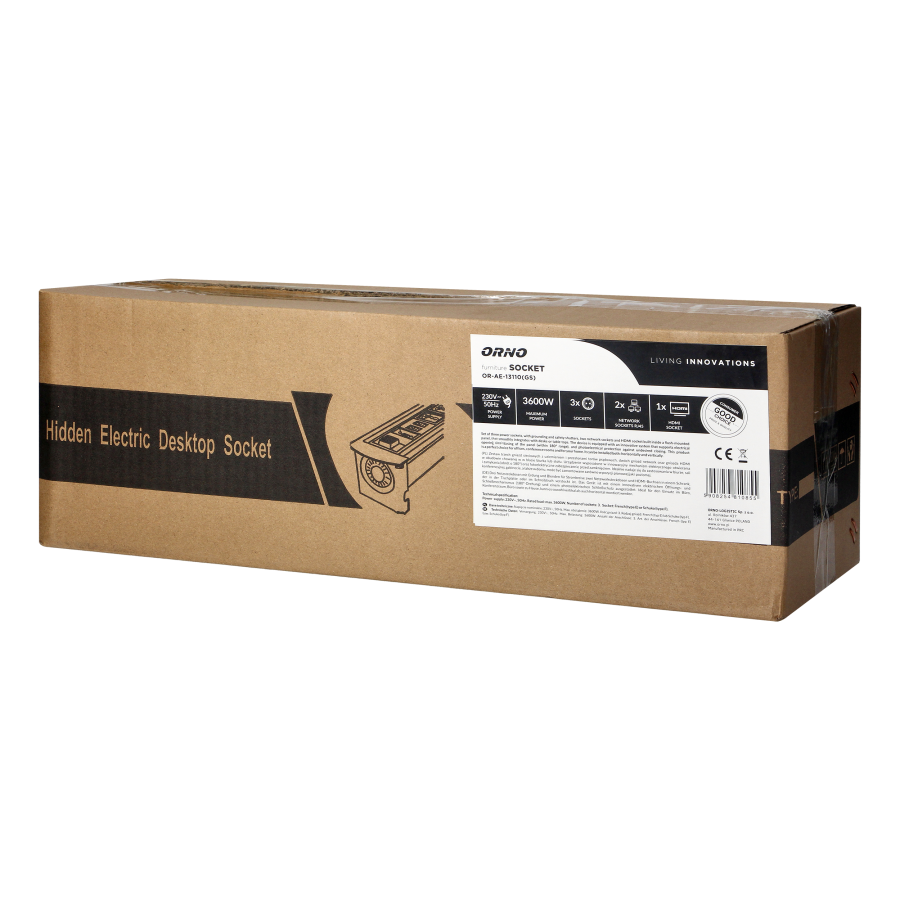 Recessed desk sockets with a flat milled edge and opening mechanism, 3x2P+E (Schuko), 2xNET,1xHDMI