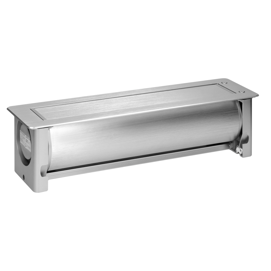 Recessed desk sockets with a flat milled edge and opening mechanism, 3x2P+E (Schuko), 2xNET,1xHDMI