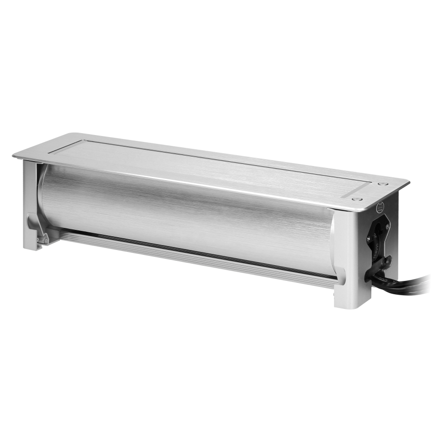 Recessed desk sockets with a flat milled edge and opening mechanism, 3x2P+E (Schuko), 2xNET,1xHDMI