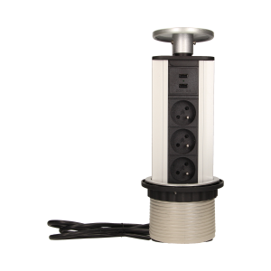 Gniazdo meblowe Ø10cm wysuwane z blatu z ładowarką USB i przewodem 1,8m, 3x2P+Z, 2xUSB