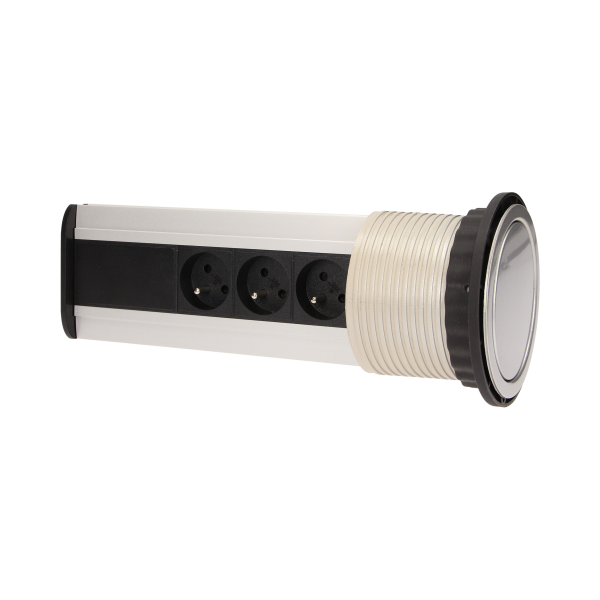 Gniazdo meblowe Ø10cm wysuwane z blatu z ładowarką USB i przewodem 1,8m, 3x2P+Z, 2xUSB