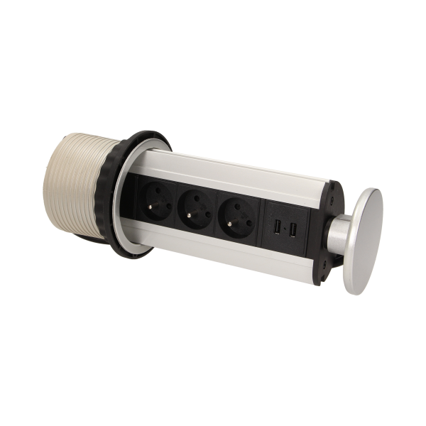 Pop up desk socket ⌀10cm with USB chargers and 1.8m cable