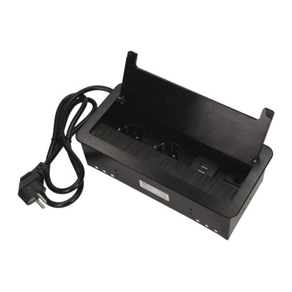 Flush-fitting furniture socket with 1.5m cable and anti-dust brush