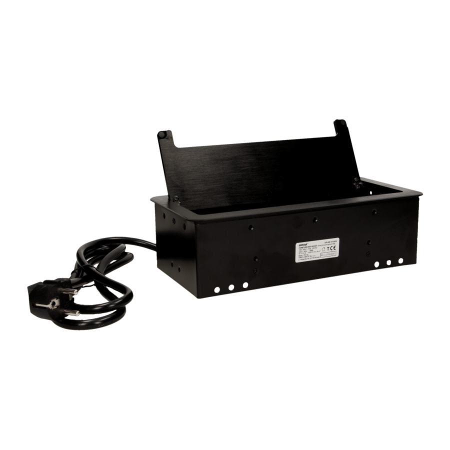 Gniazdo meblowe wpuszczane w blat z płaskim frezowanym rantem, szczotką przeciwkurzową, ładowarką USB i przewodem 1,5m, 2x2P+Z, 2xUSB, 2xNET, czarne