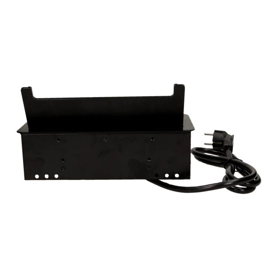 Gniazdo meblowe wpuszczane w blat z płaskim frezowanym rantem, szczotką przeciwkurzową, ładowarką USB i przewodem 1,5m, 2x2P+Z, 2xUSB, 2xNET, czarne