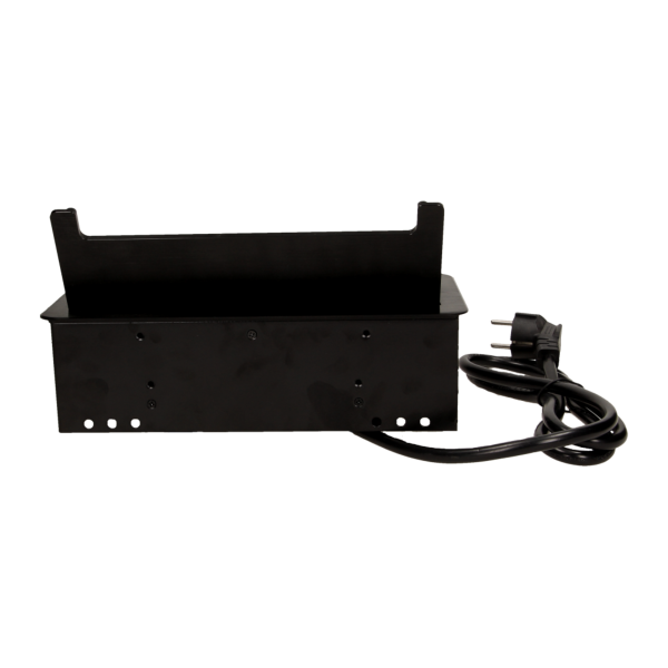 Gniazdo meblowe wpuszczane w blat z płaskim frezowanym rantem, szczotką przeciwkurzową, ładowarką USB i przewodem 1,5m, 2x2P+Z, 2xUSB, 2xNET, czarne