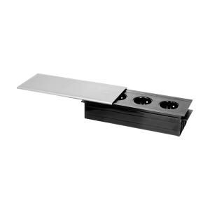 Flush-fitting furniture socket 3x2P+Z with sliding cover, silver-black