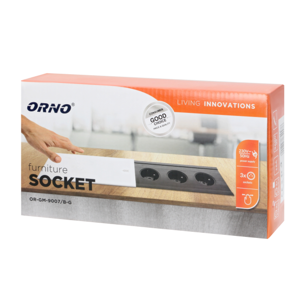 Flush-fitting furniture socket 3x2P+Z with sliding cover, silver-black