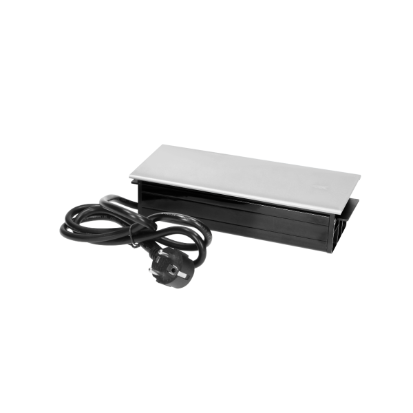 Gniazdo meblowe wpuszczane w blat 3x2P+Z z przesuwną pokrywką i przewodem 1,5m, 3x1,5mm², czarno-srebrne